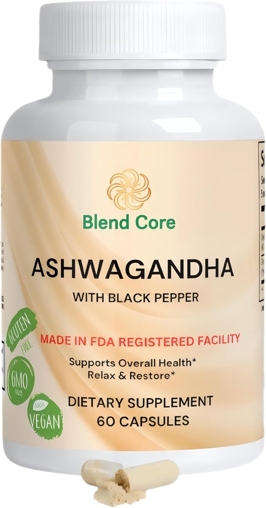 Ashwagandha s Black Pepper Ashwagandha doplňky - 60 Hrabě čisté Ashwagandha Kapsle pro imunitní podporu, Energy Boost - Non-GMO Vegan Friendly Ashwagandha Komplex