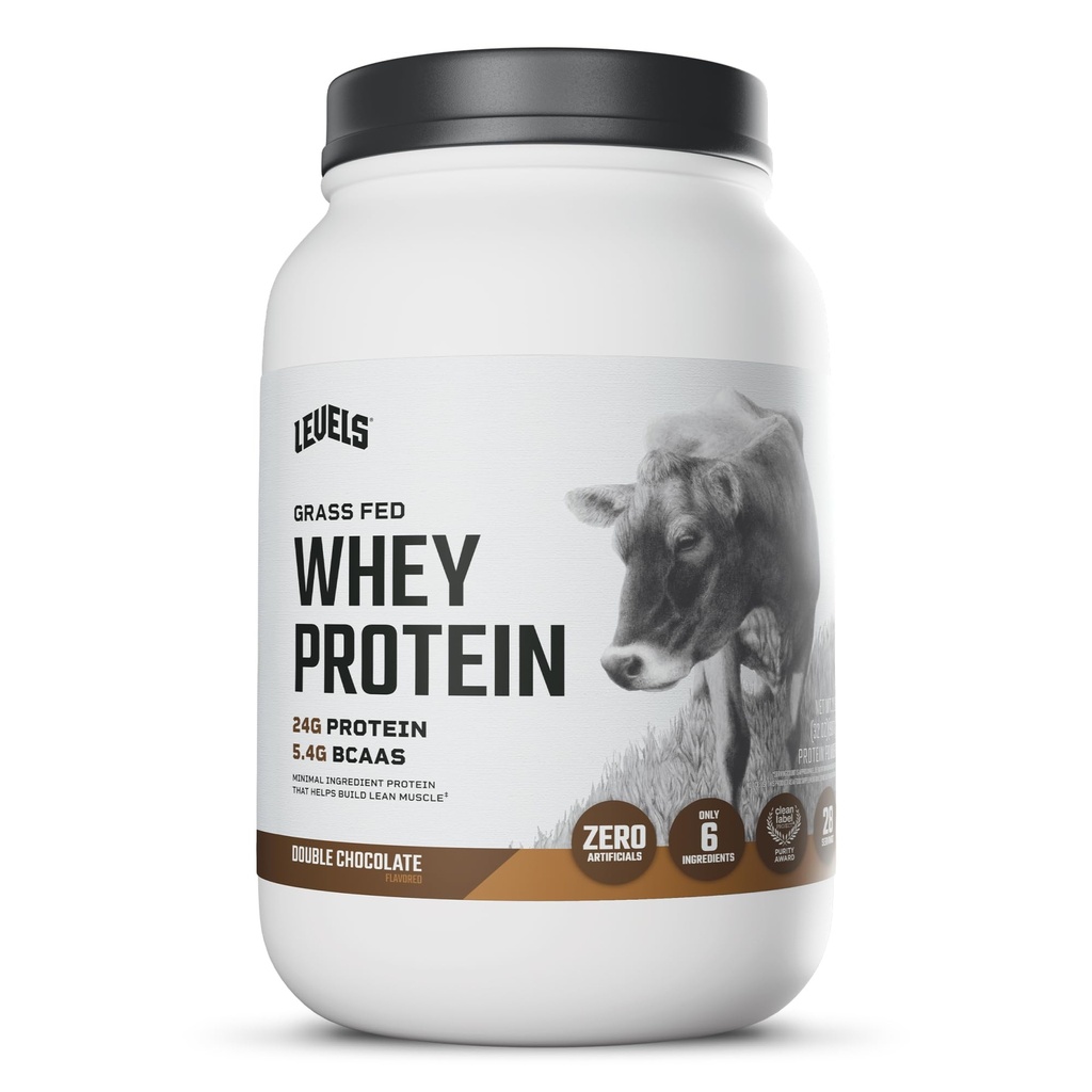 Levels Grass Fed syrovátkový protein prášek, bez umělých látek, 24G proteinu, Double Chocolate, 2LB