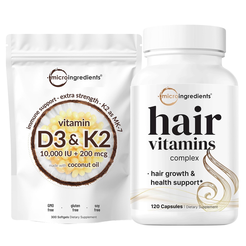 Mikro ingredience Vitamin D3 10,000iu + K2 200mcg Kokosový olej Softgels & Vlasové vitamíny Komplexní kapsle Bundle 2 Balení 124; Essential Sunshine Vitamíny Př