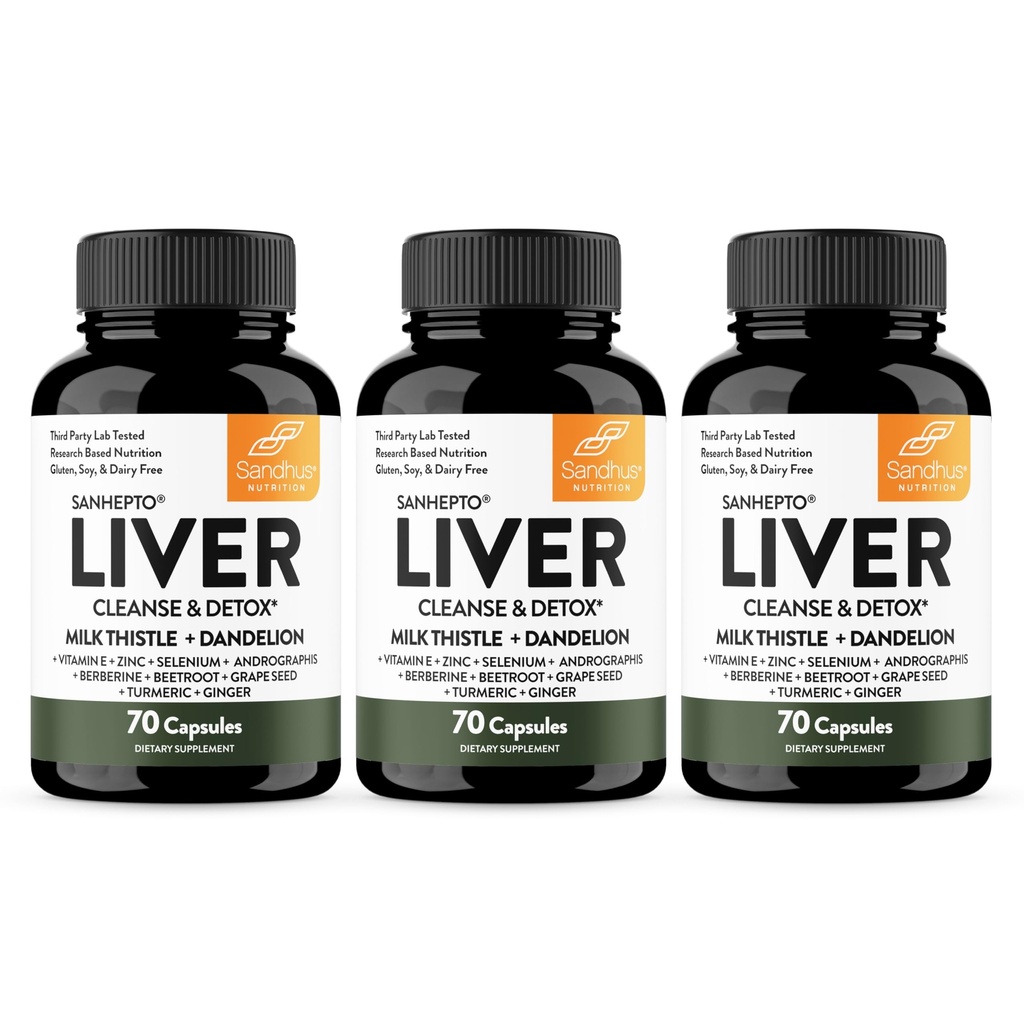 Sandhu je vyčištění jater Detox & Opravy Podpora 124; 70 Kapsle (Balení 3) 124; Bylinný doplněk pro zdraví jater 124; Mléko Thistle Dandelion Root Andrographis s 8 Minerály
