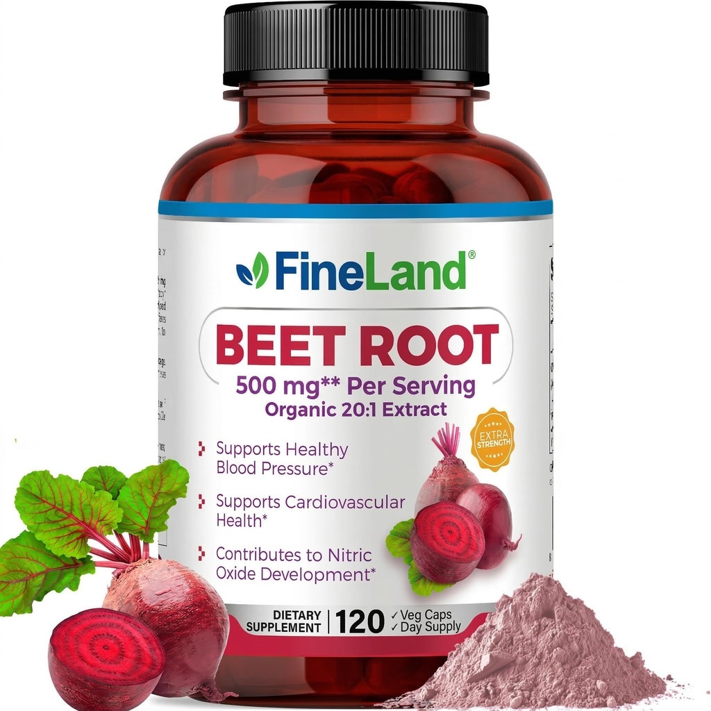 FineLand Beet Root Kapsle 124; Krevní tlak Podpora 10,000mg Ekvivalentní per Serving Caps124; 20: 1 Extract, 120 Vegan Kapsle - imunitní systém, Circulation & Heart Health - Non GMO, Made in USA
