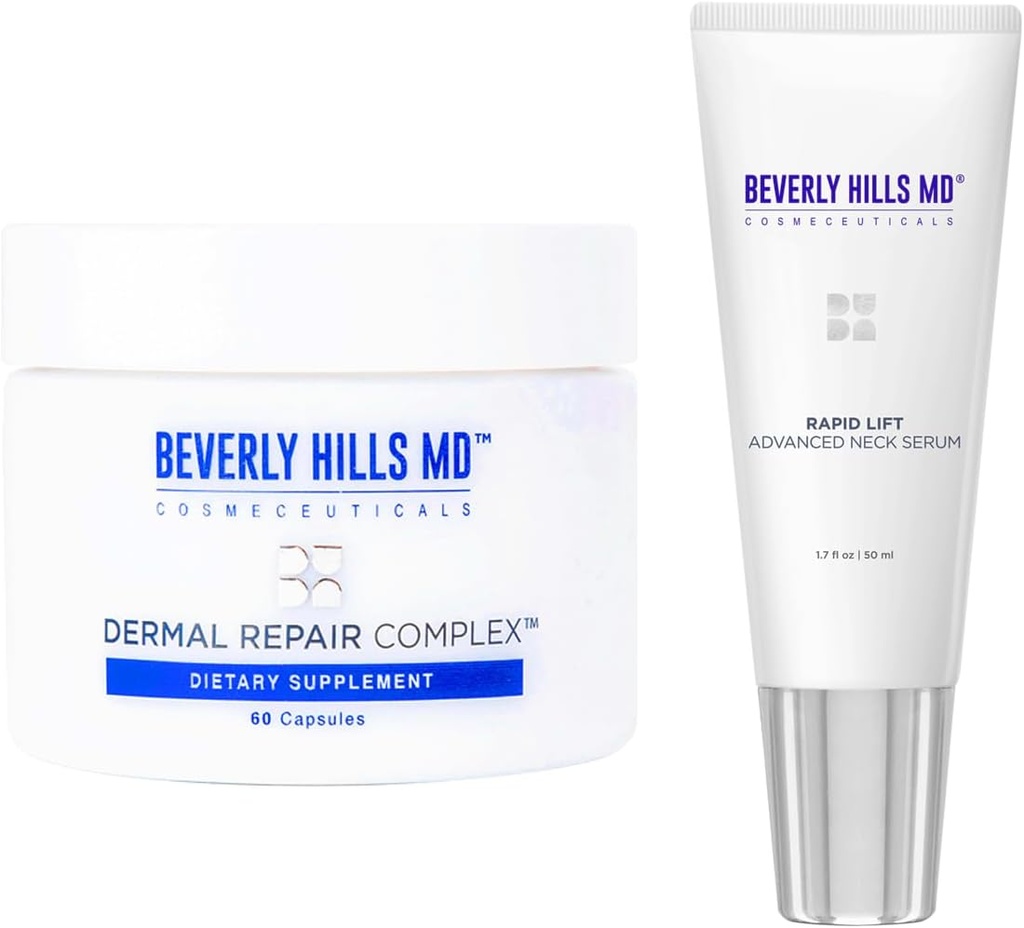 Beverly Hills MD Neck & Body Combo Regimen Bundle- Dermal opravy Complex & Rapid Lift Advanced Neck Serum - Pomáhá w / Hydration, Vzhled stárnutí kůže, vrásky, jemné linky a podpora Collagen