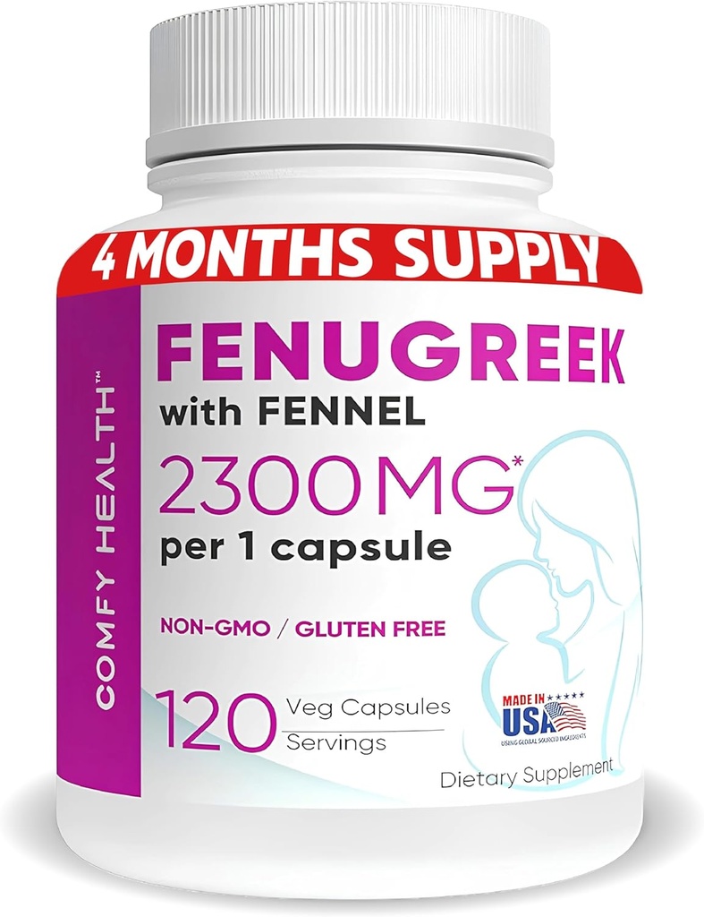 Kojení Fenugreek Kapsle s fenyklem pro laktaci, 2300mg per Capsule, 120 Počet, Fenugreek Pills Non- GMO, gluten Free Fenugreek Seeds Extract doplňky, Fenogreco Capsulas