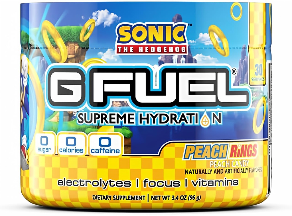 G Palivové Sonic Peach Rings Nejvyšší Hydration, Electrolyte Powder Mix for Energy & Focus, Cukr a kofein Volný dodatek s esenciální vitamíny & Minerály, Peach Rings Flavor, 3.4 oz - 30 Služeb