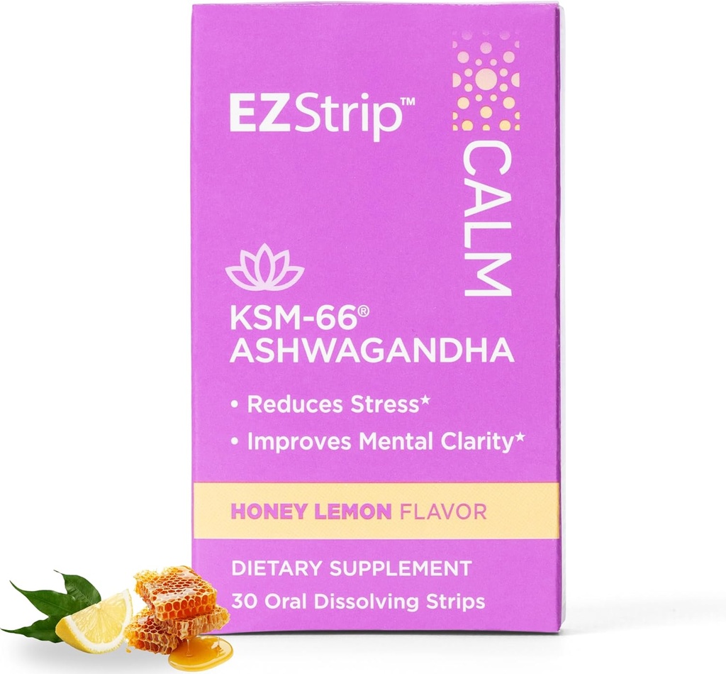 Concentration Doplněk - Med Lemon Flavor, 30 Počet - Rozpuštění uklidňující pruhy s Ashwagandha KSM 66 Nápověda podpora Stress Relief - Vyrobeno v USA, cukr a gluten- zdarma