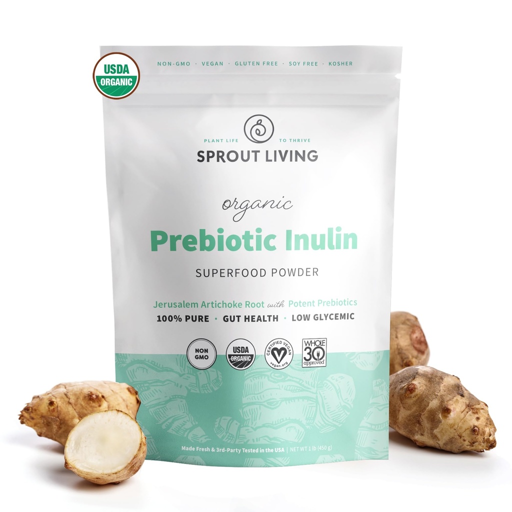 Organický inulin s fos prebiotickým práškem, rozpustný fiber pro Leaky Gut, bobtnání, Digestion, Feed Friendly Bakteria (Probiotika), 1 Scoop Daily, 1 LB (90 Servings)