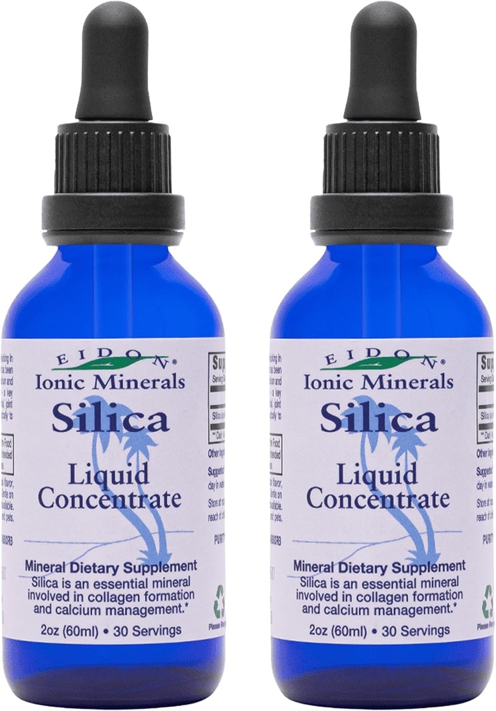 Eidon Liquid Silica Mineral Concentrate - Příplatek ze siliky pro vlasy, kůži a nehty, Křemenné kapky na podporu výroby kolagenu, bez přidaného cukru - 2 oz, 2 balení