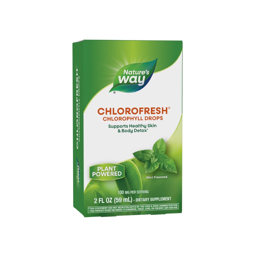 Přírodní cestou Chlorofresh, tekutý chlorofyl koncentrát kapky, vnitřní deodorant *, podporuje detoxikaci cesty *, máta ochucené, 2 Fl. Oz.