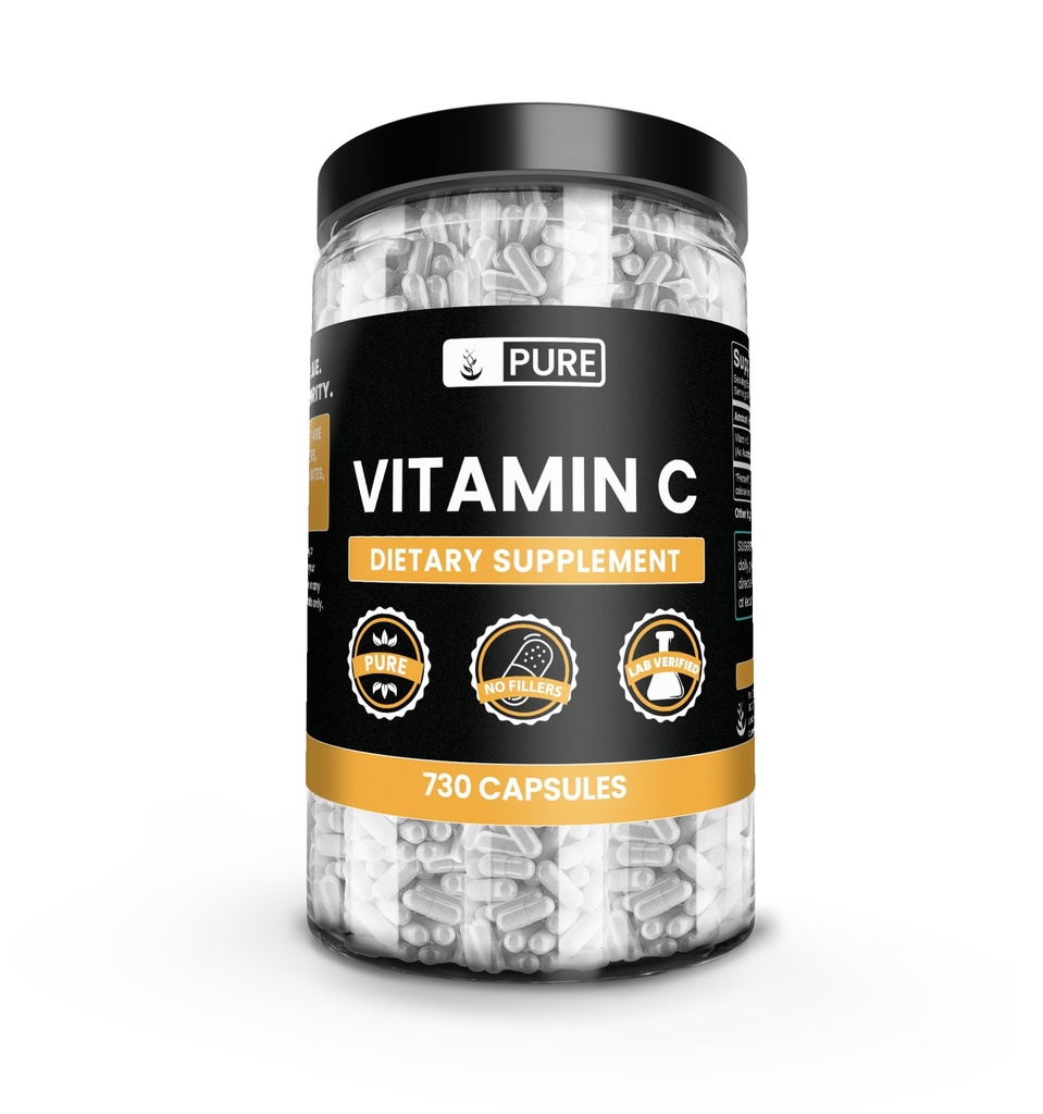Čisté Původní ingredience Vitamin C (730 Kapsle) Ne hořčík nebo rýžové plnidla, Vždy čisté, Laboratorní ověřené