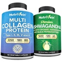 Nutriční Premium Multi kolagen Kapsle & Ashwagandha Doplňky Bundle: High- Absorpce Ashwagandha Root & Multi kolagen Peptides Kapsle pro tělo a mysl