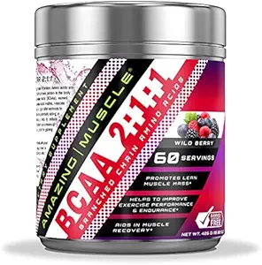 Amazing Muscle BCAA 2: 1: 1 Branched Chain Amino Acids Dodatek 124; 6000 Mg Per Serving CLANE124; 60 Servings CLANE124; Wild Berry Flavor