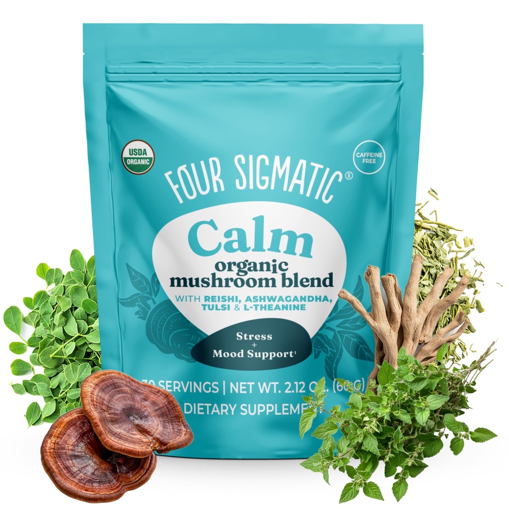 Čtyři Sigmatické klimatické houbové míchání 124; Adaptogen dodatek s Ashwagandha, Reishi, Tulsi, Cordyceps, Chaga, Rose HIPS, a více 124; přírodní stres a imunitní podpora Dodatek 124; 30 Služebnictví
