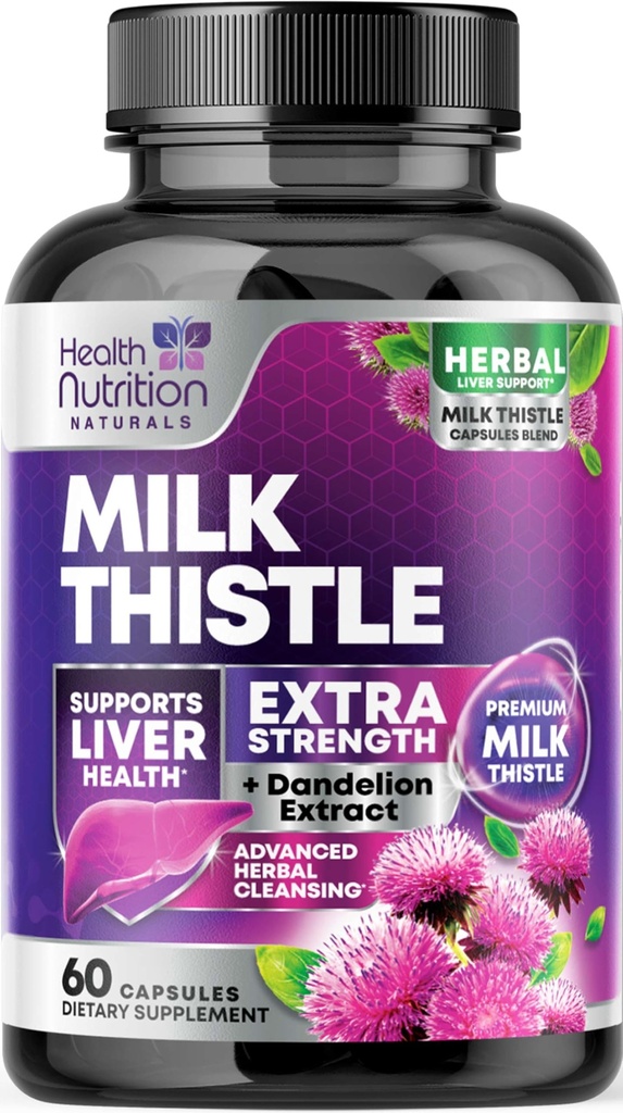 Mléko Thistle dodatek se Silymarin Marianum & Pampeliška kořenová Podpora zdraví jater - 9: 1 Extract Jaterní čištění Detox & Opravy 1000mg Ekvivalentní - Příroda Mléko Thistle doplňky - 60 Kapsle