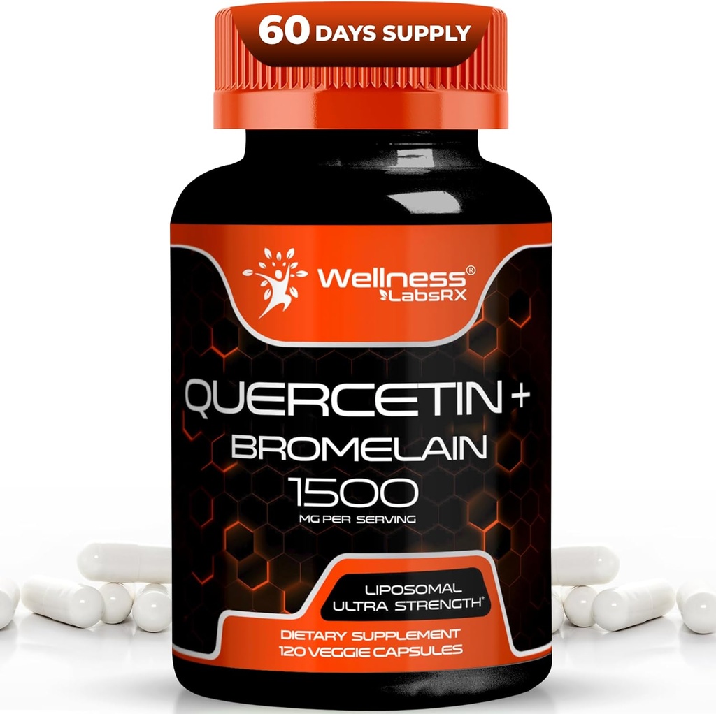 Quercetin s doplňkem Bromelain - 1500mg - Imunitní podpora a srdeční zdravotní kapsle pro muže a ženy, Quercetin doplňky pomáhá podporovat společné a zdravé dýchací systém - 120 Počet