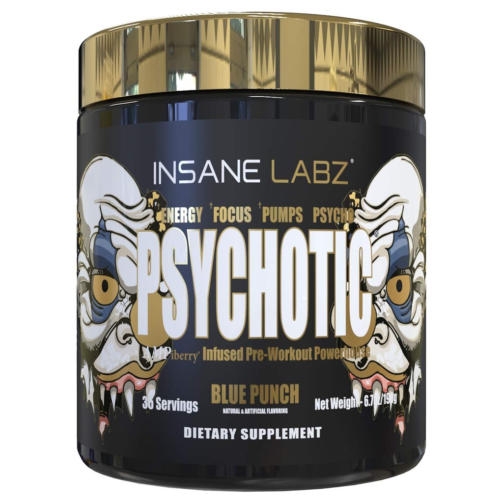 Šílený labz psychologické zlato, High Stimulant Pre Workout Powder, Extreme Lasting Energy Focus, Pumps and Endurance with Beta Alanine, DMAE Bitartate, NO Booster (35 Služební, Blue Punch)