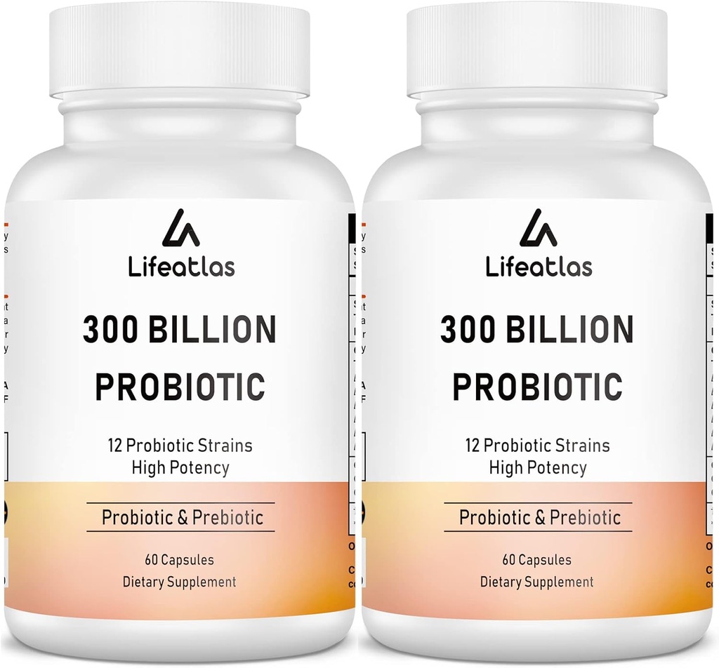 300 miliard CFU Probiotika - Probiotika pro ženy a muže, 12 Probiotických drážek Plus Prebiotic, Max Potenciál pro celkové trávicí & Gut zdraví, Imunitní podpora, Stabilní skladování - 120 Kapsle