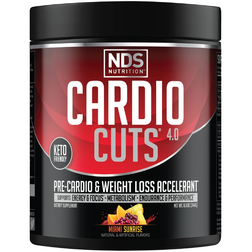 NDS Nutrition 4.0 Pre Workout Doplněk - Pokročilé hubnutí a Pre Cardio Formule s L- karnitin, CLA, MCTs, L- Glutamin, a Safflower Oil - Miami Sunrise (40 Služení)