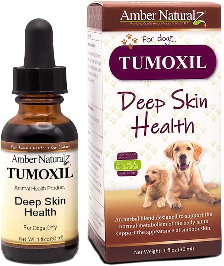 Amber NaturalZ Tumoxil Deep Skin Health Bylinný doplněk pro psy a štěňata CUP124; Psinový bylinný dodatek pro pokožku a metabolismus Support CUP124; 1 Fluid Ounce skleněná láhev