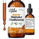 Wild & Organic Maitake Houbové kapky - Liquid Houba Dodatek pro imunitní podporu - Maitake Extract Tincture - Vegan, Cukr & Alcohol- Free - 2 fl oz