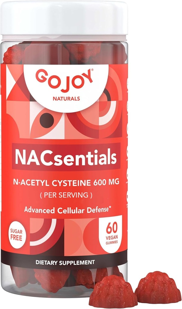 GOJOY NACsentials 7- in-1 NAC Gummies 600mg - Podporuje Glutathione, Játra a antioxidant Wellness - N- Acetyl Cystein s vitaminem C, ALA, Quercetin & Astaxanthin - Vegan, Sugar- Free