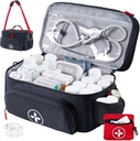 BAGSFY Travel Medicine Bag Pořadatel s Mini Medication Bag, Double Layers First Aid Kit Prázdný, Uzamykatelné Pill Lahvička Organizátor pro domácí, Velké skladování léků, Travel Emergency Nošení případ.