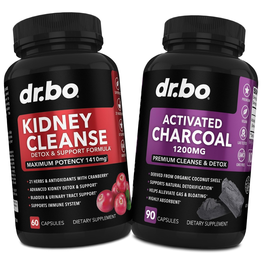 Ledviny Cleanse Detox & Activated Charcoal - Přírodní brusinky & Uva Ursi Extract na podporu ledvin, močových měchýřů a močových cest Zdraví - Kokosový Charcoal pilulky pro Stomach Gas & Bloating Support
