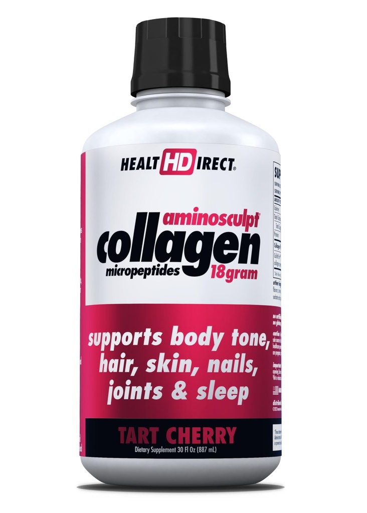 ZDRAVÍ DIRECT AminoSculpt Sugar- Free Collagen dodatek - High potency Medical- Class Protein for Hair, Skin, Nails & Joints, Grass- Fed, Non- GMO, Liquid Collagen - Tart Cherry - 30 Fl Oz