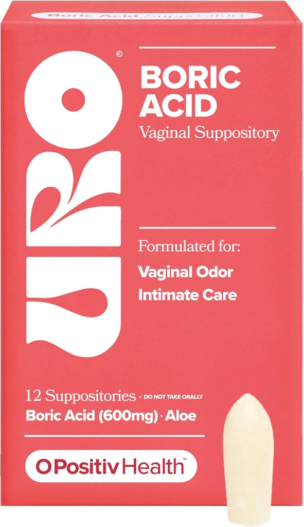 O Positiv URO kyselina boritá Vaginální čípek - s kyselinou mléčnou, a Aloe pro rychlou úlevu a Vaginální zápach Control - Vegan, bez parabenů, barviva, a Fragrances - 12 Počet (balení po 1)