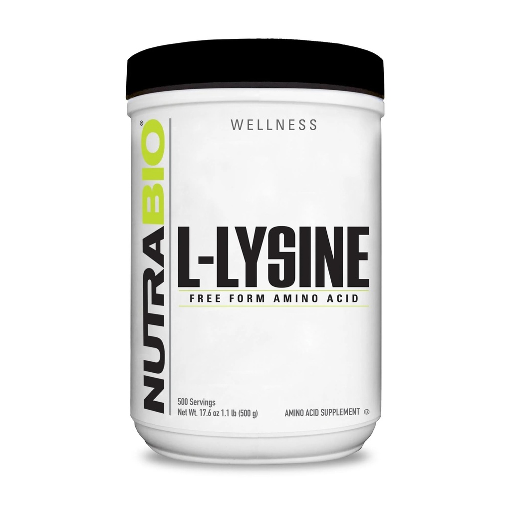 NutraBio L- lysin Powder 500g - esenciální aminokyselina pro metabolismus proteinů, kolagen podpora, a imunitní zdraví - čisté, neochucené, non-GMO, Vegan- 500 Služeb