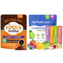Venture Pal Houba Káva & Electrolyte Powder Bundle: 12 v 1 Káva s Ashwagandha pro Focus & Imunity + Sugar- Free Electrolyte Packets s 5 Vitamíny & 7 Electrolytes - 40 Servings & 16 Stick