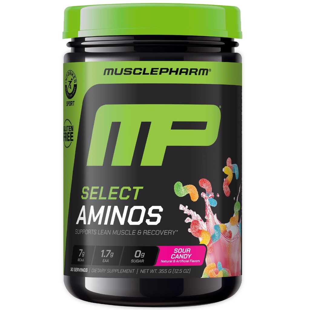 MusclePharm Vyberte si Amino EAA + BCAA, po cvičení esenciální aminokyseliny prášek, Pre Workout doplněk energie pro muže a ženy s rozvětveným řetězcem aminokyseliny, 30 Služeb (Sour Candy)