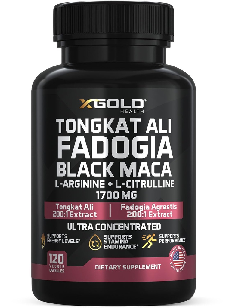 X Gold Health Tongkat Ali + Fadogia Agrestis + Black Maca - Energie, Vitalita & Stamina Booster pro muže a ženy Vyrobeno v USA