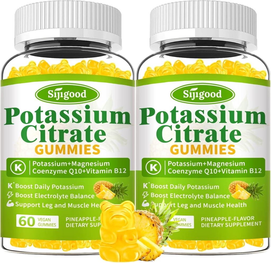 2 Pack kalium Citrát gumové - High potency draslík dodatek pro svalové zdraví, Leg Cramp Relief, Electrolyte Balance - Vegan, Non- GMO, Gluten- Free, Ananas Flavor, 120 Počet