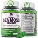 Sea Moss Gummies - Irské Moss Gummies pro dospělé a děti - Advanced Superfood Seamoss Dodatek s organickým Bladderwrack & Burdock Root Extract CVV pro denní imunitu, Gut Cleanse, Vegan, 60 Counts