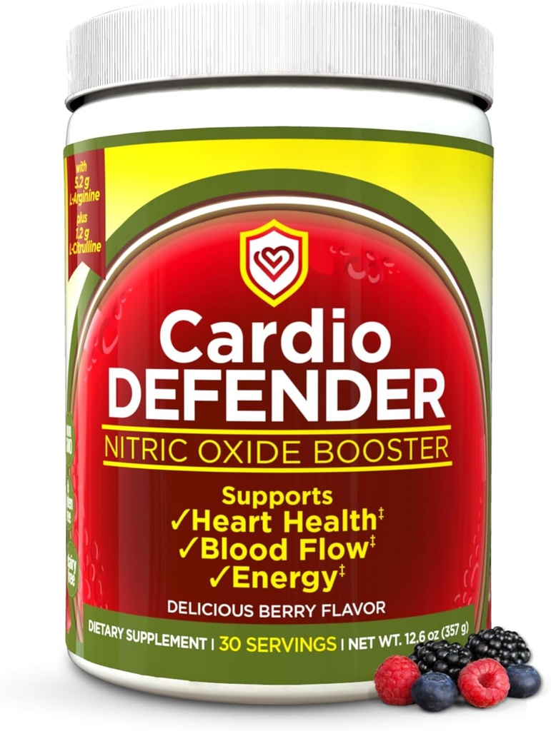 Nitric Oxide Booster Powder - L- Arginin 5,200mg + L- Citrulin 1,200mg - Heart Health Drink Mix - Heart Health, Blood Flow, Energy, Endurance - L- Arginin Powder with Berry Flavor