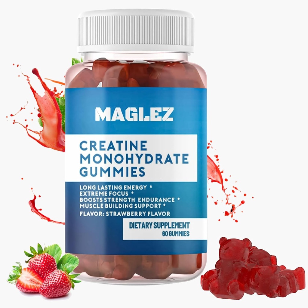 Kreatinové žvýkačky - Chutné zisky pro ženy a muže - Vegan, gluten- Free Jahodový Creatin Gummy - 60 Počet na podporu růst a sílu svalů