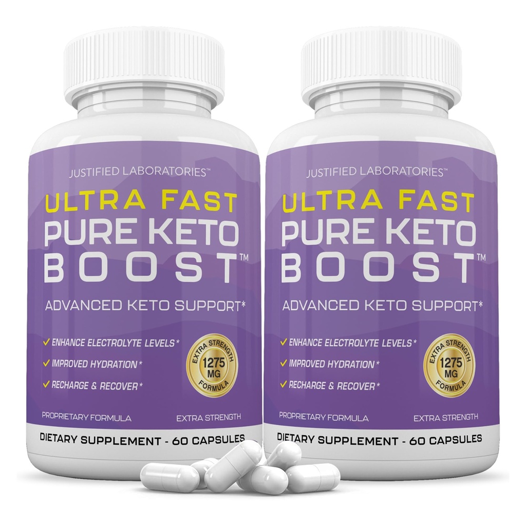 Odůvodněné laboratoře (2 Pack Ultra Fast Pure Keto Boost pilulky 1275MG Nový & lepší vzorec Obsahuje jablečný ocet extra panenský olivový olej Powder Green Tea Leaf 120 Kapsle
