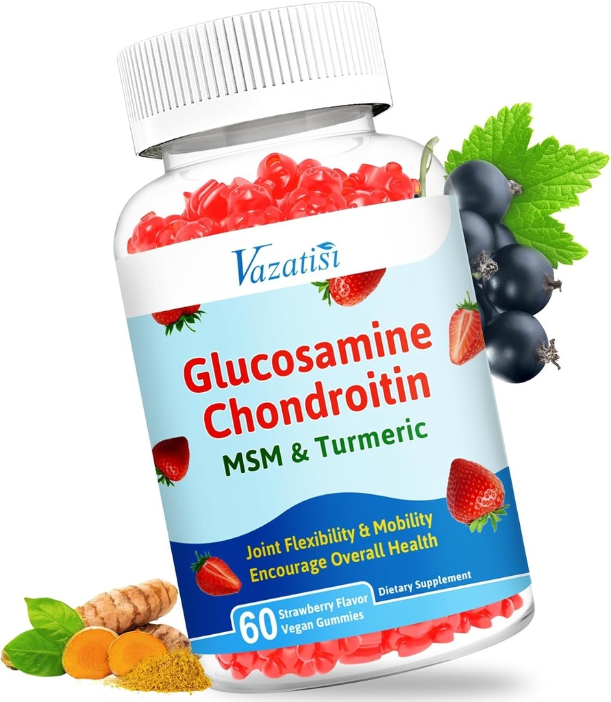 Vysoce biologicky dostupné Glucosamine Chondroitin Gummies s turmeric & MSM, Boswellia -Joint Supplement - Podpora chrupavky, flexibilita a síla - 60 Gumy