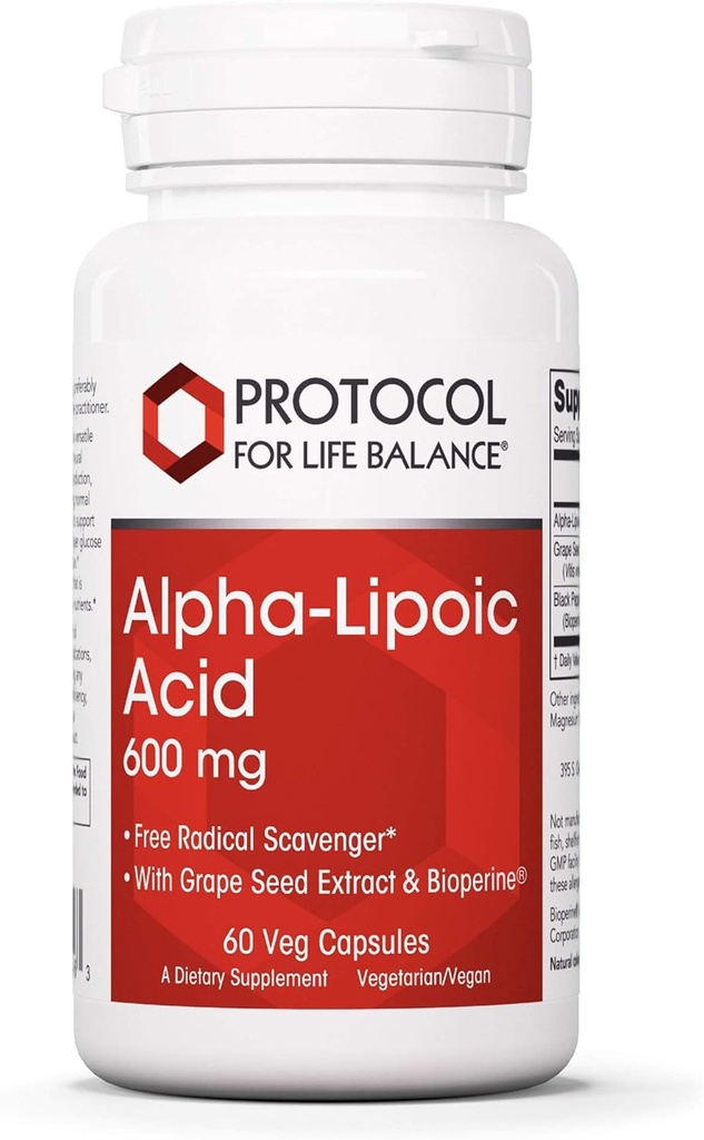 Protokol Alpha Lipoic Acid 600mg - Grape Seed Extract and Bioperin - 60 Veg Caps