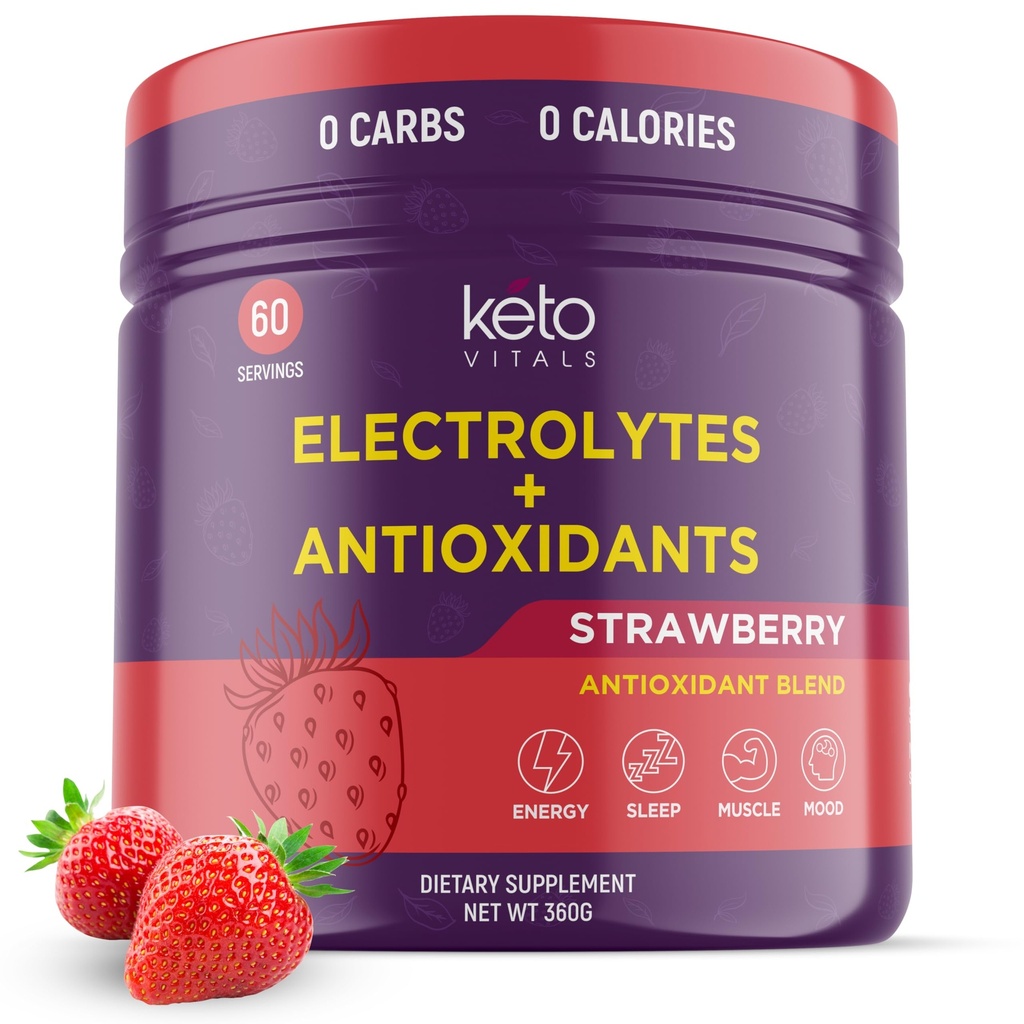 Keto Vitals Antioxidant Electrolytes Powder - Směs elektrolytů s draslíkem, hořčík, sodík, vápník 124; Keto Electrolytes dodatek Energy Drink Mix 124; Sugar- Free, Nulové kalorie, Nulové sacharidy