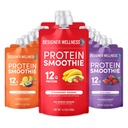 Designer Wellness Protein Smoothie, Real Fruit, 12g Protein, Low Carb, Zero Added Sugar, Gluten- Free, Non- GMO, No umělé barvy nebo aromata, Variety Pack, 12 Počet