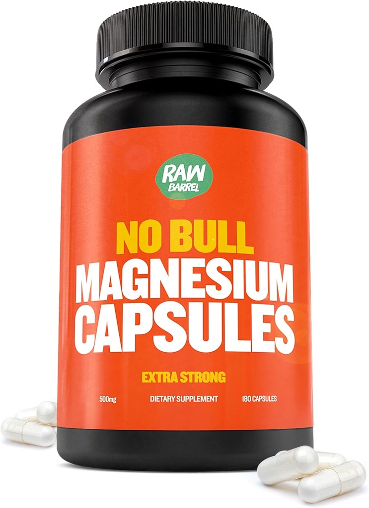 "No Bull" Magnesium Kapsle, Unikátní Magnesium Citrát a Oxidová Formule pro spánek a relaxaci, Magnesium Pills k prevenci svalů Aches a spasmy, Magnesium Oxide Citrát, 500g
