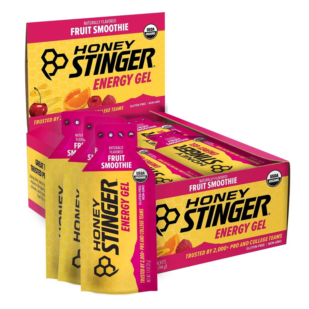 Med Stinger Organic Fruit Smoothie Energy Gel, Gluten Free & Caffeine Free, pro cvičení, běh a výkon, Sportovní výživa pro domácí & Gym, Pre & Mid cvičení, 24 Pack, 26.4 Ounce
