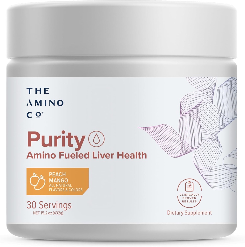 Amino CO. Čistota - Dodatek pro podporu jater s esenciálními aminokyselinami pro čištění jater - Zvýšení zdraví jater pro optimální podporu jater - Peach Mango, 30 Služeb