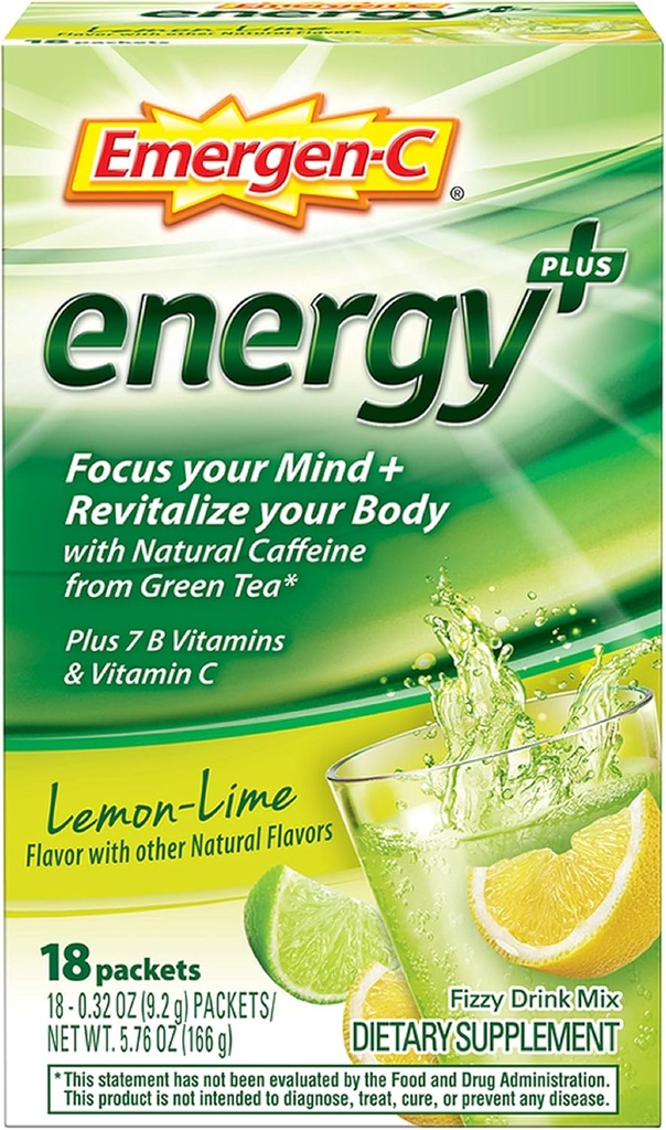 Emergen-C Energy +, S B vitaminy, vitamín C a přírodní kofein ze zeleného čaje (18 hrabě, borůvkový Acai Flavor) Dietní doplněk nápoj mix, 0.33 Ounce Powder Packets
