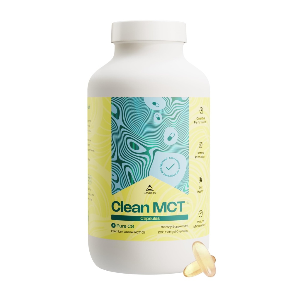 LevelUp čisté MCT olejové kapsle - 100% Kapsle C8 pro energii, Focus, Weight Management, Gut Health, Brain Superfuel - Keto dodatek pro Ketogenní stravu a ketony - Non- GMO (280 Počet)