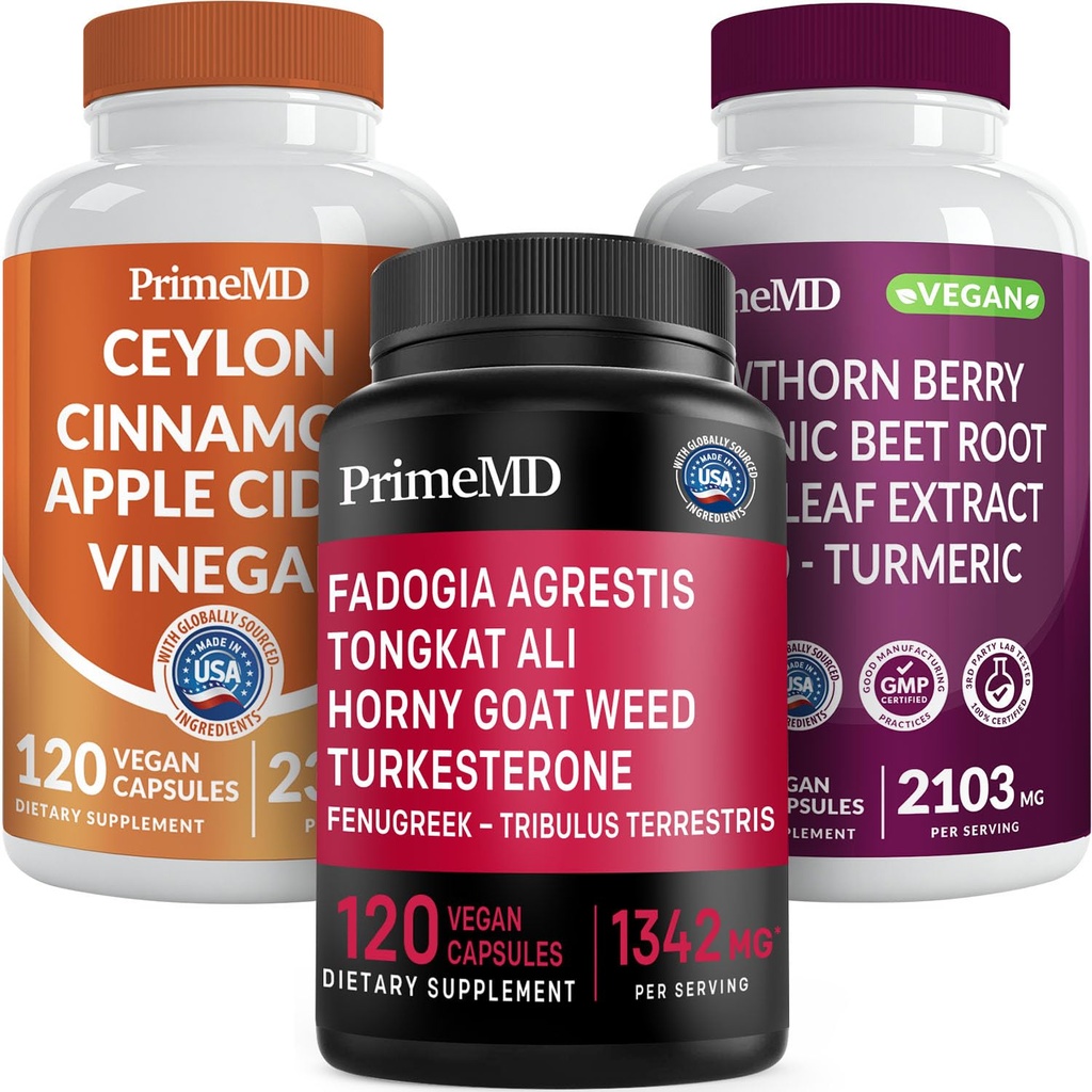 Ceylon Skořice (1pk), Fadogia Tongkat Ali (1pk), a Nitric Oxide (1pk) Doplněk Bundle - Potentní vitaminy pro srdce, energie, mužské Well- Bytí, & imunitní podpora - Non- GMO, Vegan, gluten- Free