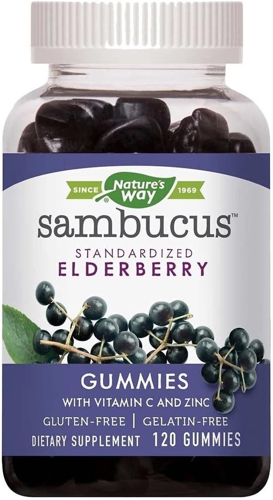 Přírodní cesta Sambucus Elderberry s vitamínem C a zinkem, 120 gumové