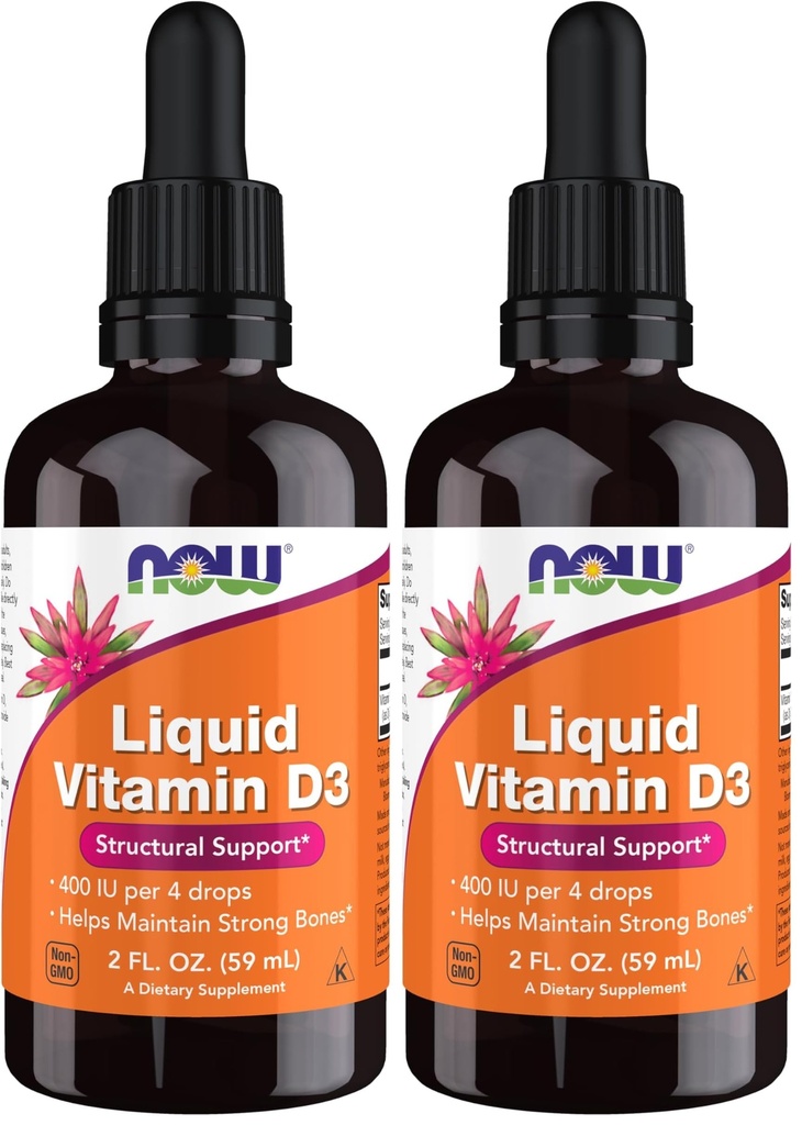 Nyní doplňky, tekutý vitamin D-3, silné kosti *, strukturální podpora *, 2-Ounce (balení po 2)
