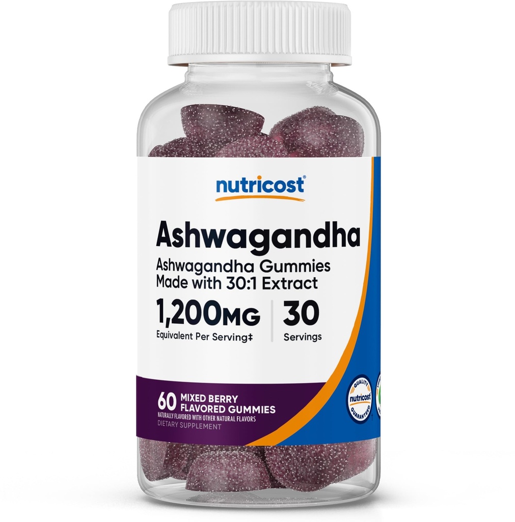 Nutricost Ashwagandha Gummies 1200mg Ekvivalentní Per Serving (MixBerry Flavor), 60 Gummies, 30 Servings